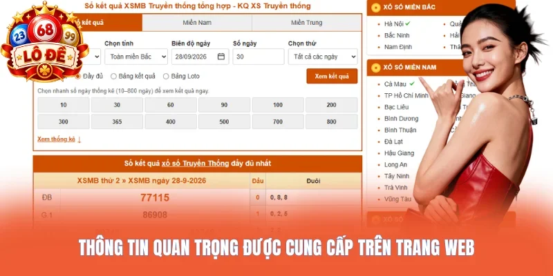 Thông tin quan trọng được cung cấp trên trang web